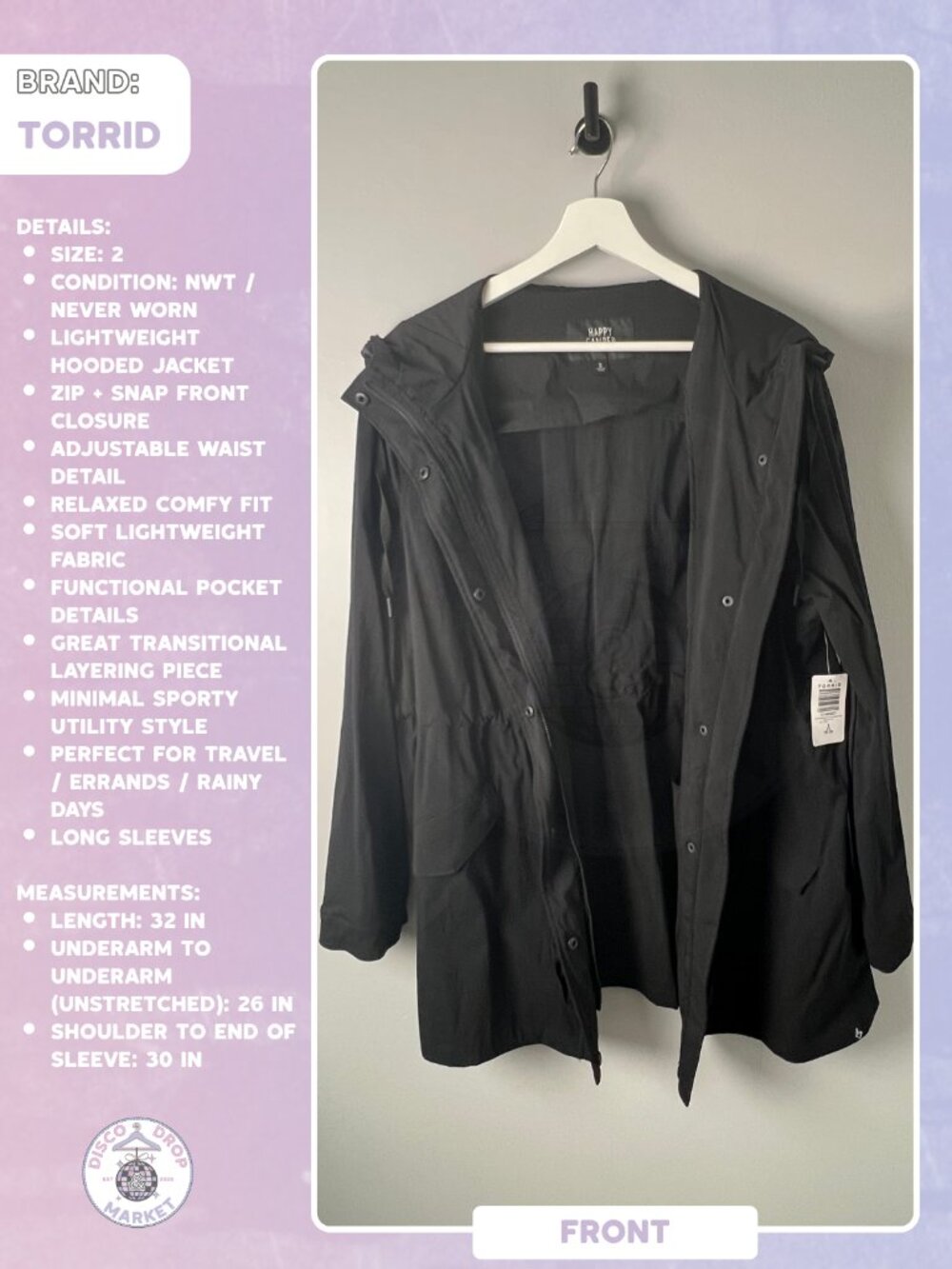 Torrid Happy Camper Jacket in Black, Size 2, NWT/Never Worn
